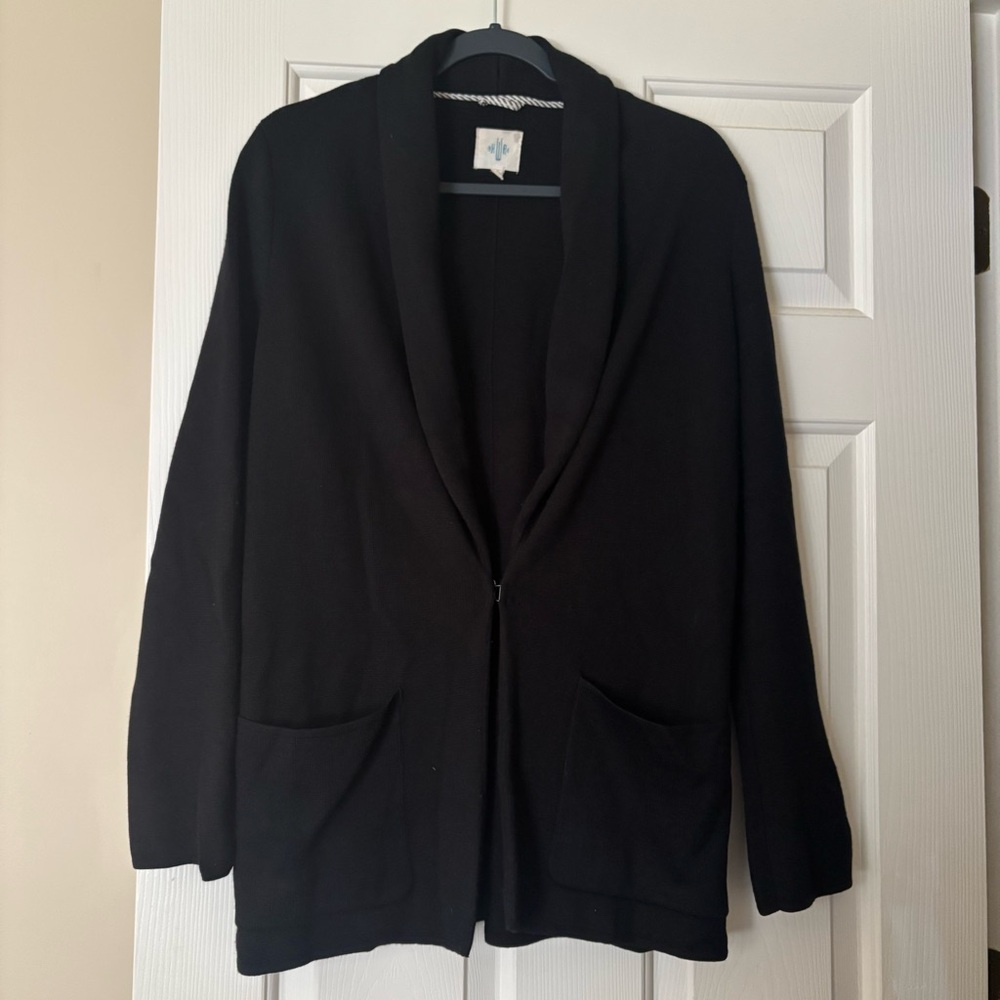 ANTHROPOLOGIE HRW Black Wool Blend Open Clasped Sweater Blazer Jacket Flared